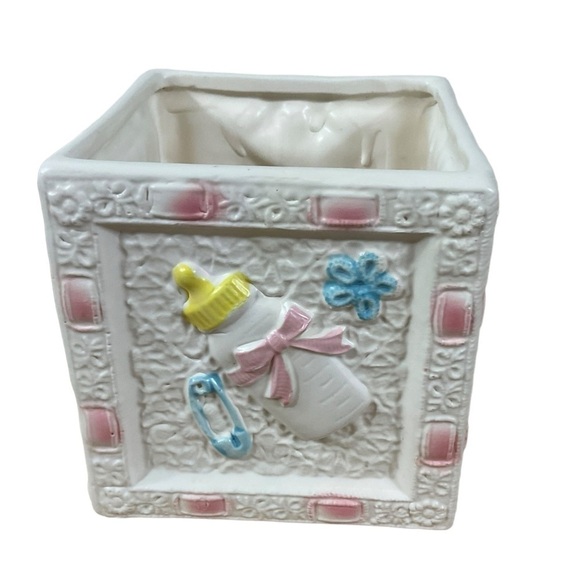 Vintage Nursery Baby Planter with Pink, Blue & Yellow Accents Baby Shower Decor - Picture 4 of 10